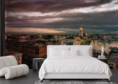 Saint-Petersburg, Russia. Cityscape panorama of old city centre, view from a rooftop. Sunset Wall mural