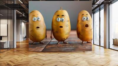 funny potatoes on the background of nature Wall mural