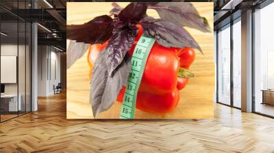 red fresh peppers on cutting board Wall mural