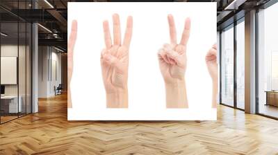 Counting woman hands (1 to 4) isolated on white background Wall mural