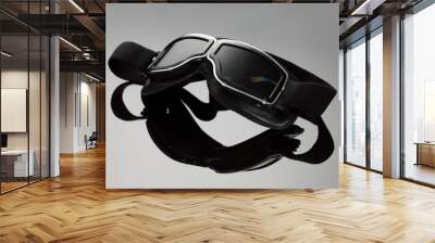 black ski snowboard protective goggles on mirror background Wall mural