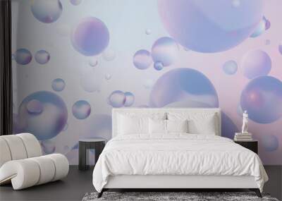 abstract background with soft pastel colors and gradient of blue, purple, pink and white, with soft curves and shapes in the style of digital art. the composition includes several spheres with wavy pa Wall mural