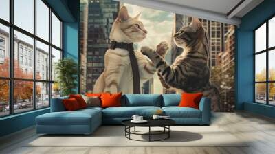 Two cats in ties against the background of skyscrapers
 Wall mural