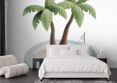 Two palm trees on an island in the sea icon in 3D style on a white background Wall mural