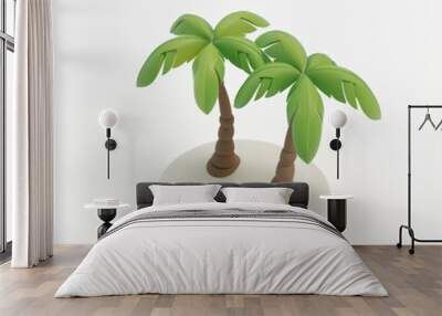 Two palm trees on the island icon in 3D style on a white background Wall mural