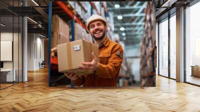 worker in warehouse with forklift Wall mural