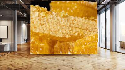 fresh closed honeycomb covered with wax on dark background. Close up Wall mural