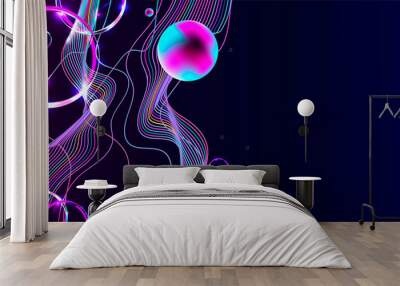 Blue dark retro futuristic neon abstraction background cosmos new art 3d starry sky glowing galaxy Wall mural