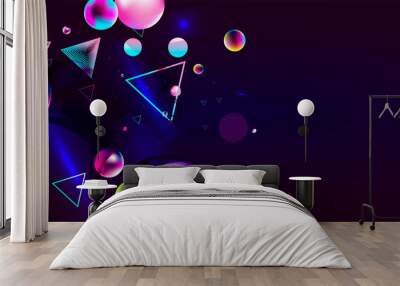 Blue dark retro futuristic neon abstraction background cosmos Wall mural