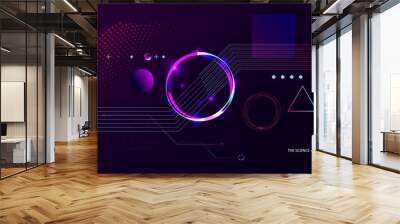 Science Technology New knowledge News Dark retro futuristic cyberpunk elements abstraction background synthwave vaporwave retrowave glitch circle Wall mural