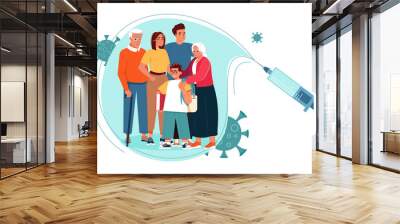 Coronavirus vaccination vector illustration. People vaccination concept for immunity health. Family immunization against covid-19. Healthcare, coronavirus, prevention or immunize. Vector illustration Wall mural