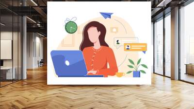 home office concept, woman working or study from home, student or freelancer working online on lapto Wall mural