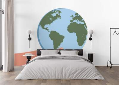 Human hand holds small Earth globe with love and care. Concept of ecological movement and responsibility for nature. Green planet in the arm. Saving the planet cartoon vector illustration. Wall mural