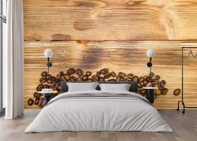 Coffee beans on wooden background Wall mural