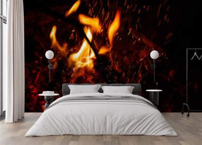 Flames of a bonfire at night Wall mural