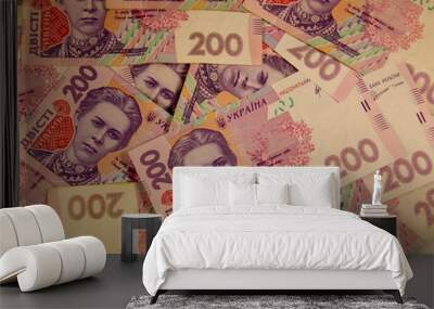 Ukrainian money. Background of the two hundred hryvnia banknotes Wall mural