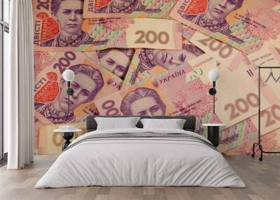 Ukrainian money. Background of the two hundred hryvnia banknotes Wall mural