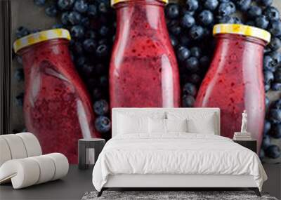 Blueberries smoothies in bottles Wall mural