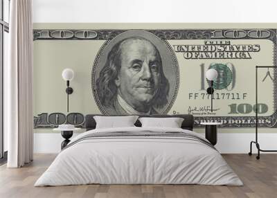 Highly detailed one hundred dollars USA bill mockup with empty left side Wall mural