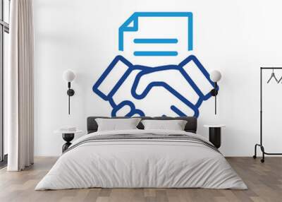 Handshake with document icon, Business contract line icon vector	 Wall mural