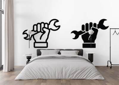 Spanner in hand for repair icon Wall mural