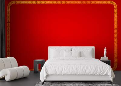 golden rectangle frame, china style, for certificate, placard, backdrop, and other, red gradual background Wall mural