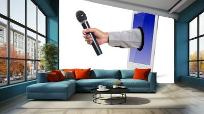 Hand Giving Microphone over Smartphone Wall mural