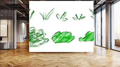 vector green simple crayon grass, set 8 isolated on white Wall mural