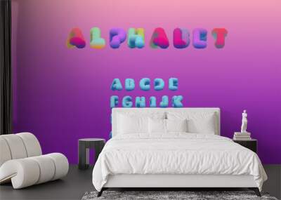 English fluffy alphabet in 3d style. Creative vector font design. A creative set of three-dimensional alphabet with the ability to change the color. Plump, plush alphabet Wall mural