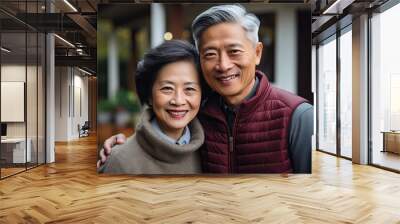 middle class mature asian couple in US suburbs home yard Wall mural