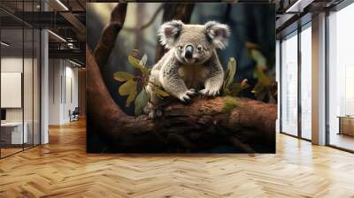 Wildlife photography of a koala bear on a branch tree Wall mural