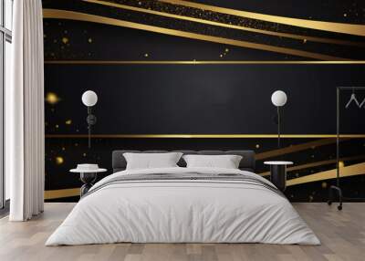 Black luxury background with golden line elements and light ray effect decoration and bokeh Wall mural