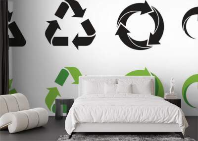 Collection of recycling and ecology vector icons. Recycling arrow ecofriendly green symbol. Recycled Package Sign. eco-friendly recycling for apps and websites. Vector Illustration Wall mural