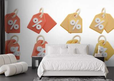 set of discount tags 3d rendering for sale or discount offer. Wall mural