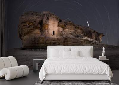 Al Ula Tombs - Madain Saleh Startrails - Saudi Arabia - Stunning Night Landscape.  Wall mural