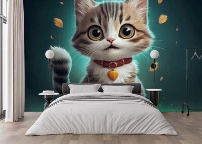 Illustration of cute cat. cartoon pet animal animation. Wall mural