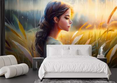 spectacular painting of the forest girl Wall mural