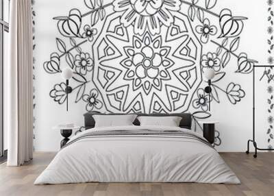 coloring book flowers for adult design drawing flower page white and black Wall mural