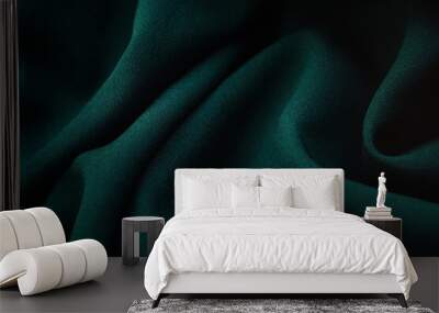 Emerald material chiffon waves, delicate dark green thin fabric Wall mural