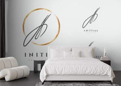 A or L logo. Initials letter in gold circle. Initial signature. Design fashion handwriting monogram. Handwritten identity name. Abstract paintbrush font. Brush writing calligraphy. Vector illustration Wall mural