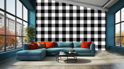 Check seamless pattern. Black checks on white background. Repeated gingham geometric patern. Scottish style for design prints. Repeating texture checkered plaid. Repeat fabric. Vector illustration Wall mural