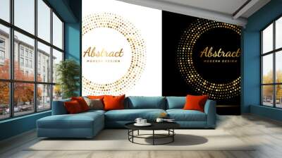 Circle gold dot frame. Luxury circular border with effect halftone. Elegant sphere boarder. Modern golden ring. Faded dots. Shape round pattern. Delicate graphic element for design prints. Vector Wall mural