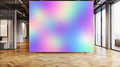 Hologram texture. Iridescent foil effect background. Holography chrome pattern. Pearlescent gradient. Rainbow space for design prints. Neon color. Holographic metal patern. Abstract background. Vector Wall mural