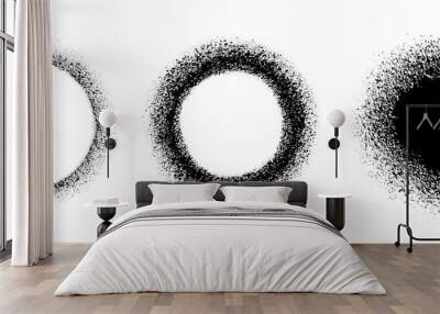 Set circle frame with spray effect. Collection circular border of grunge dots. Ring boarder. Round brush. Spot paint. Drip point radial shape. Urban street design for prints. Faded uneven dot. Vector Wall mural