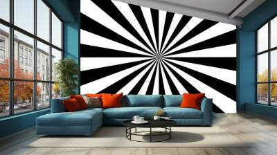 Sun ray light. Sun rays background. Radial burst. Sunburst black pattern isolated on white background. Beams line. Radiate sunlight. Comic effect texture. Retro pop art stripe. Vector illustration Wall mural