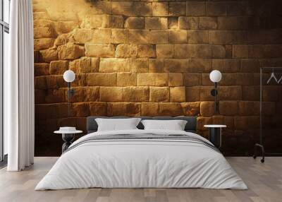 Ancient stone wall with sunlight, Generative Ai Wall mural