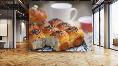 Baked bun on the cooling rack Wall mural