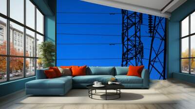 Electric pylon structure and dusk sky Wall mural