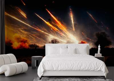 Fire from bombs and missiles during war fire, Digital Generate Image Wall mural