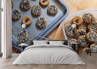 Homemade sesame cookies on table Wall mural